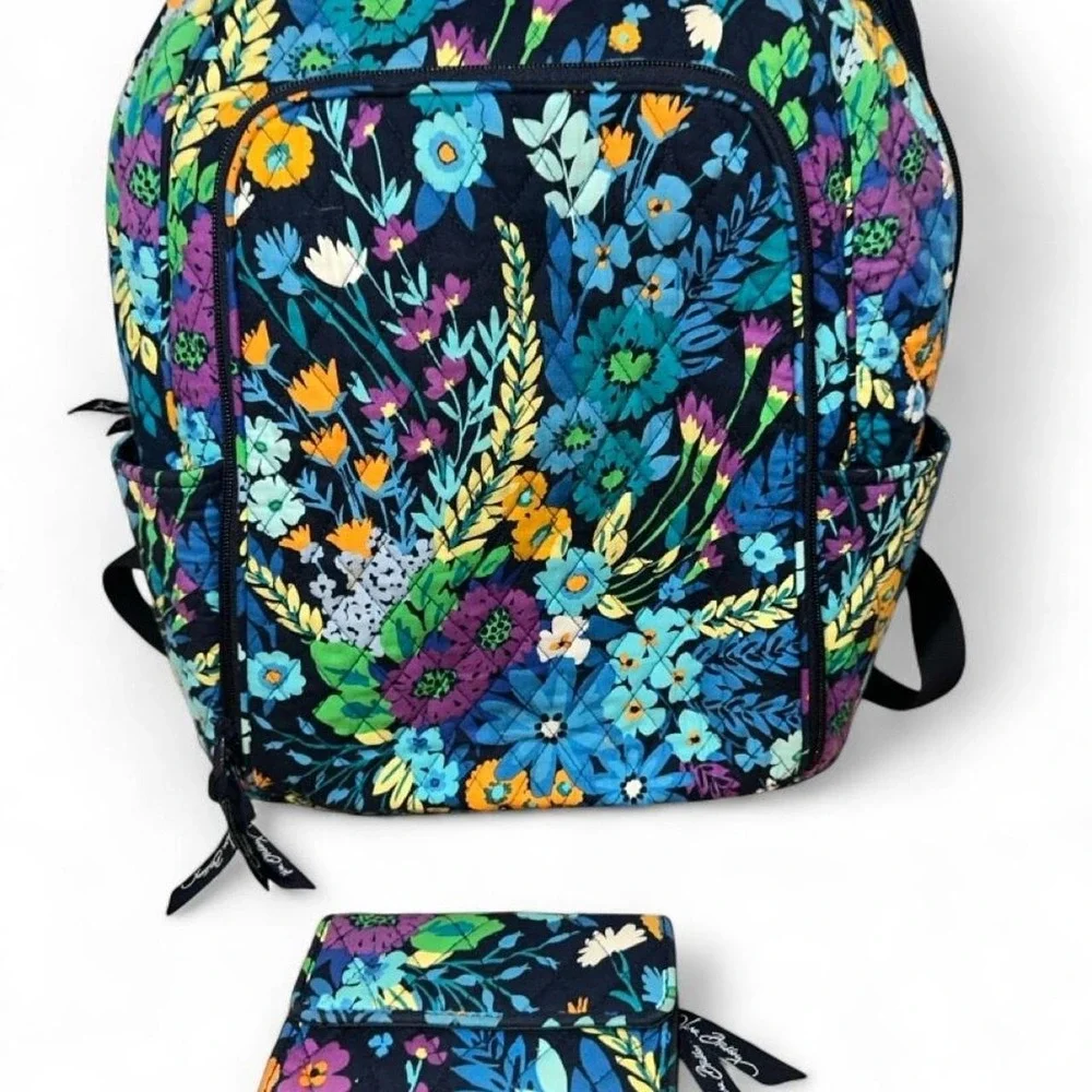 Vera Bradley backpack w/ matching wallet features a vibrant Mural Garden